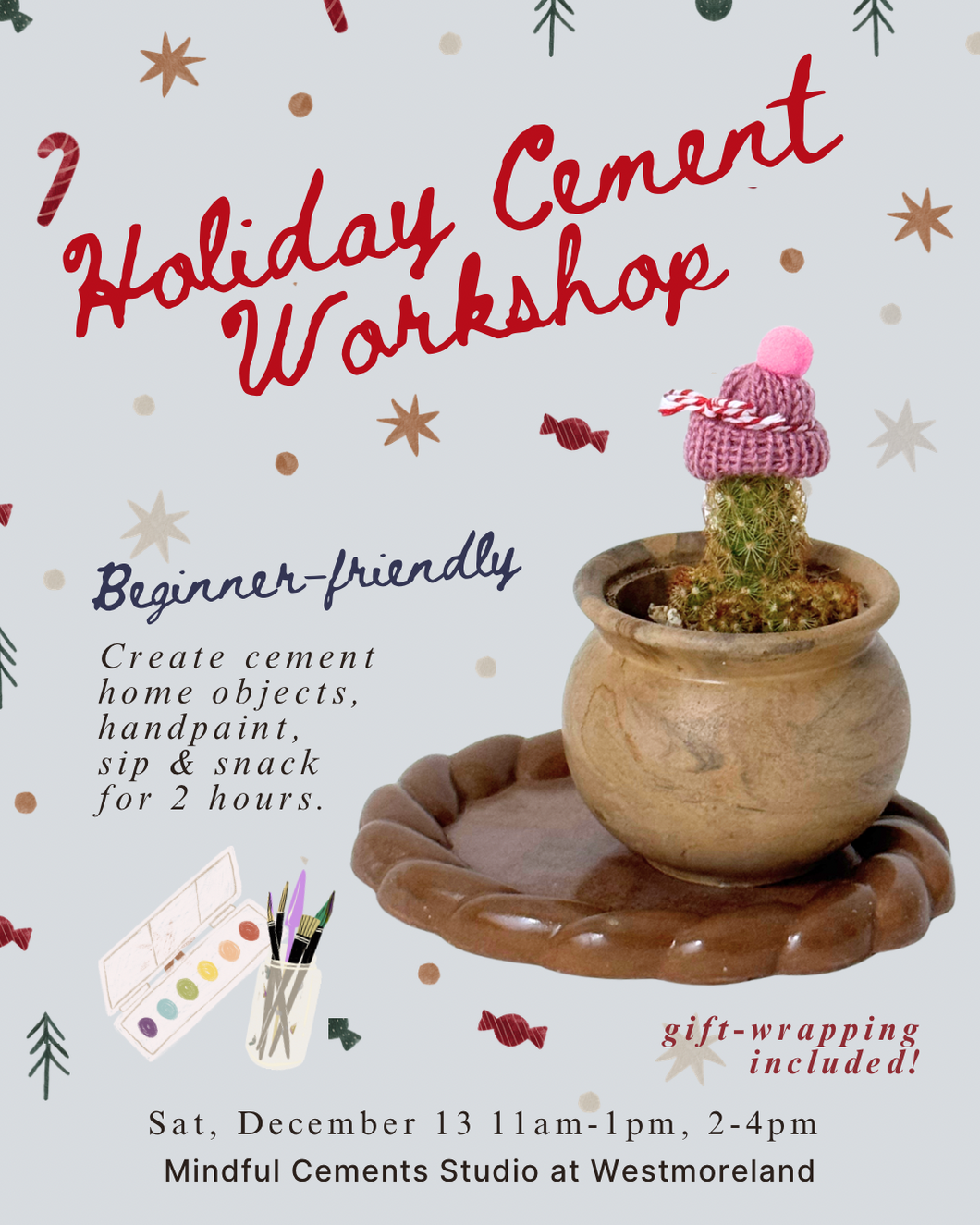 Holiday Cement Object Workshop - Sat, Dec 13 (2-4pm)